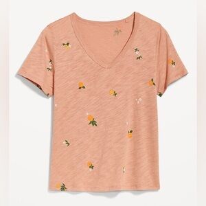Old Navy Every Wear Tee Oranges Pattern Printed Slub Knit Vneck T-Shirt